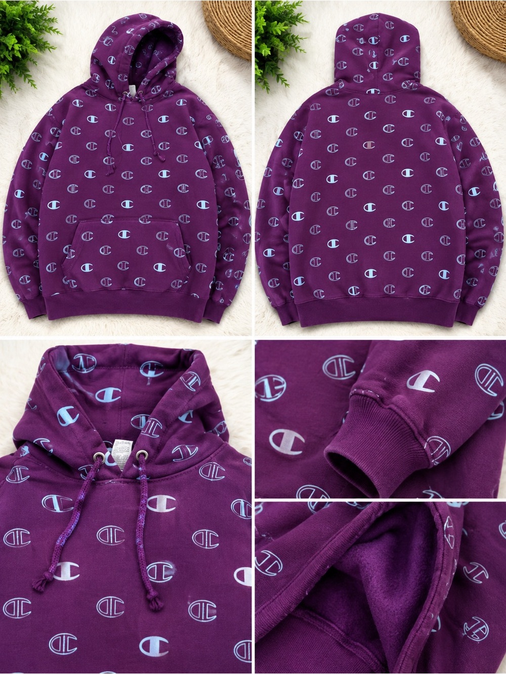 Champion Mens Allover Logo Hoodie Pajama - Purple